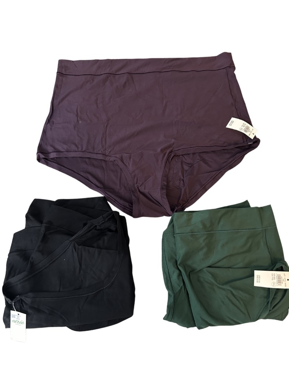Aerie NWT Set of 5 High-Waist Seamless Briefs in Plum, Black & Forest Green